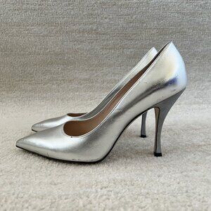 Stuart Weitzman Tippi 95 Pointed Toe Silver Gray Heels Shoes 10